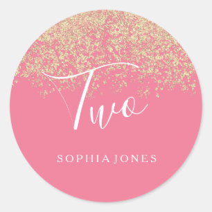 Gold Glitter Confetti pink 2nd birthday party Classic Round Sticker
