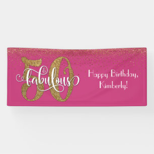Gold Glitter Confetti Pink 50 & Fabulous Birthday Banner