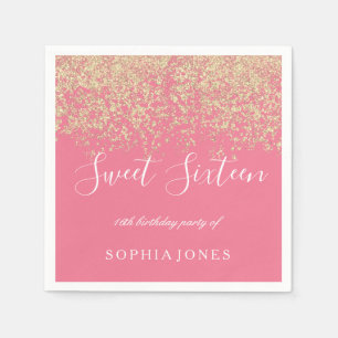 Gold Glitter Confetti Pink Sweet 16 Birthday Party Napkin