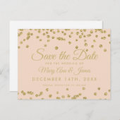 Gold Glitter Confetti Save The Date Blush Rose Announcement Postcard (Front/Back)