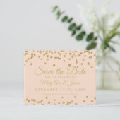 Gold Glitter Confetti Save The Date Blush Rose Announcement Postcard (Standing Front)
