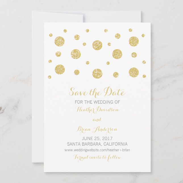 Gold Glitter Confetti Save the Date Invite (Front)