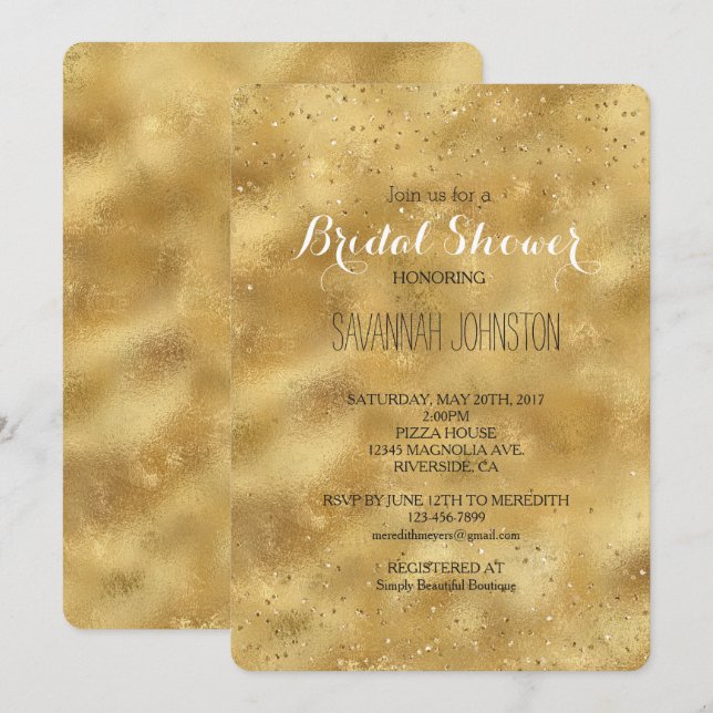 Gold glitter confetti sparkle bridal shower  invitation (Front/Back)