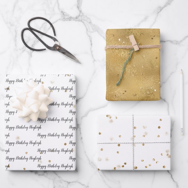 Gold glitter confetti sparkle Personalised  Wrapping Paper Sheet (Front)