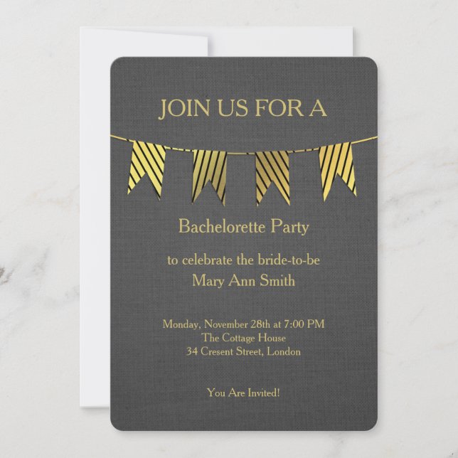 Gold Glitter Confetti Sparkles Black Bachelorette  Invitation (Front)