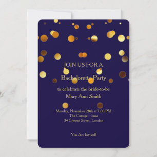 Gold Glitter Confetti Sparkles Blue Bachelorette Invitation