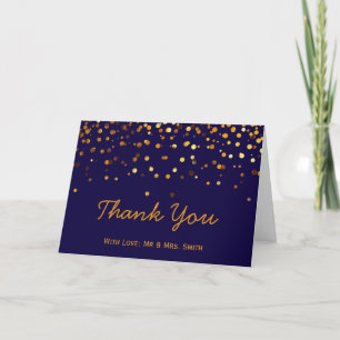 Gold Glitter Confetti Sparkles Blue Thank You Card