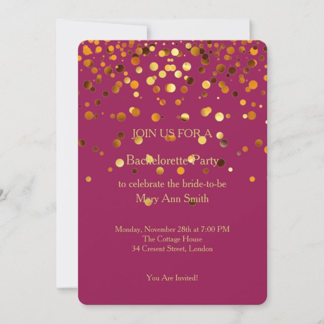 Gold Glitter Confetti Sparkles Pink Bachelorette Invitation (Front)