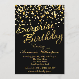 Gold Glitter Confetti Surprise Birthday Invitation
