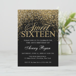 Gold Glitter Confetti Sweet 16 Invitation