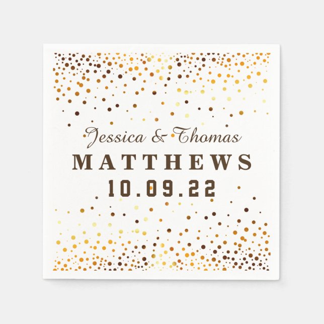 Gold Glitter Confetti Wedding Faux Foil Napkin (Front)