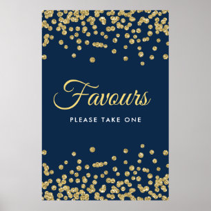 Gold Glitter Confetti Wedding Favours Navy Poster