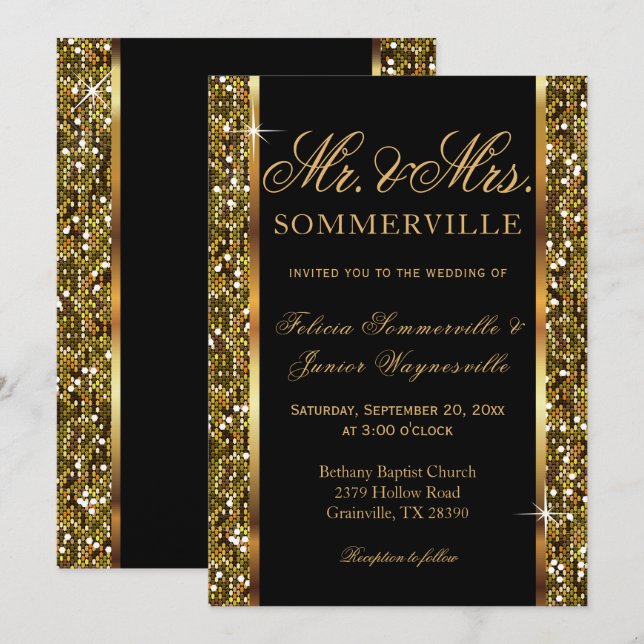 Gold Glitter Confetti Wedding Invitation (Front/Back)
