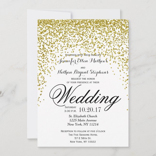 Gold Glitter Confetti Wedding Invitations (Front)