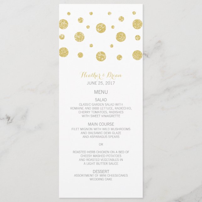 Gold Glitter Confetti Wedding Menu (Front)