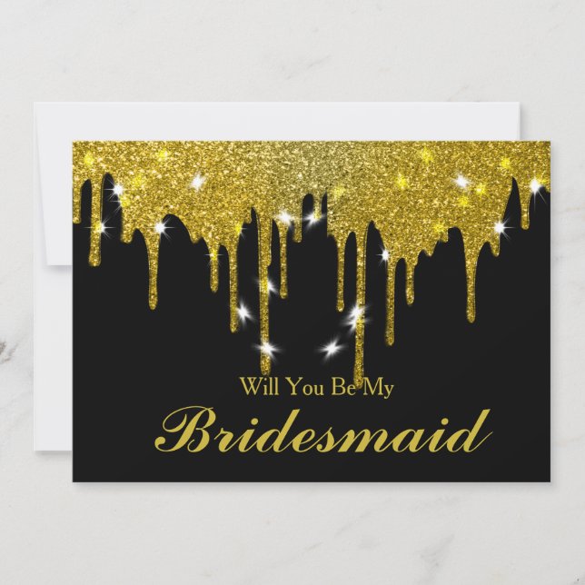 Gold Glitter Confetti Will you be my Bridesmaid Invitation (Front)