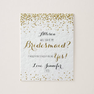 Gold Glitter Confetti Will you be my Bridesmaid Jigsaw Puzzle
