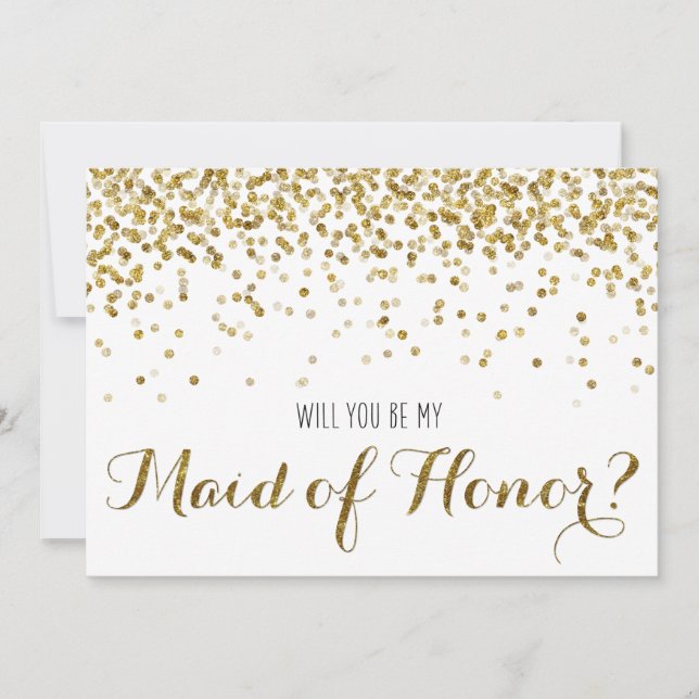 Gold Glitter Confetti Will you be my Maid of Honor Invitation (Front)