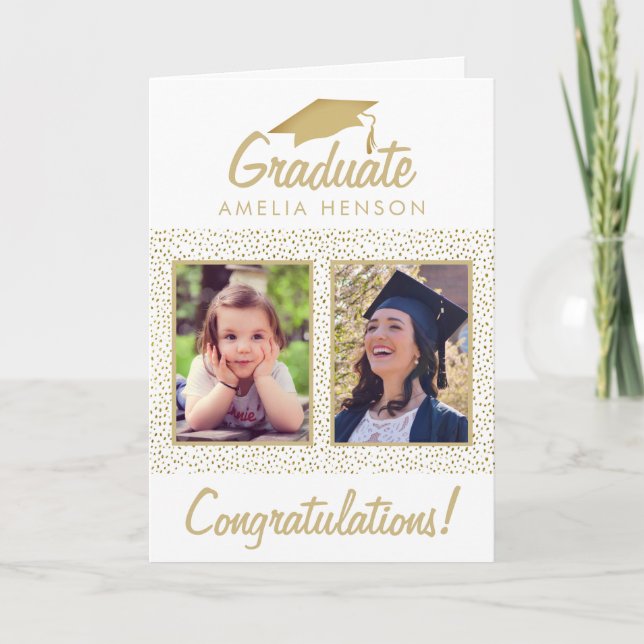 Gold Glitter Congratulations Graduate 2 Photo Card (Front)