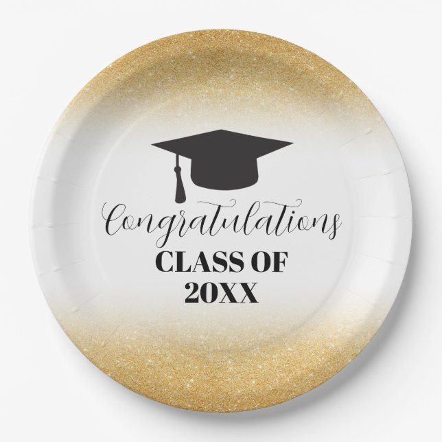 Gold Glitter Congratulations Graduate Paper Plates (Front)