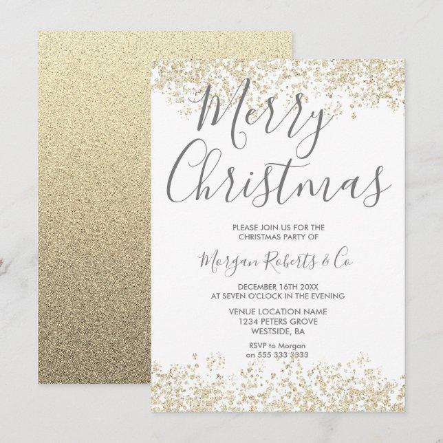 Gold Glitter Corporate  or Family Christmas Party Invitation (Front/Back)