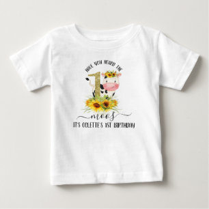 Gold Glitter Cow Sunflowers 1st Birthday T Shirt
