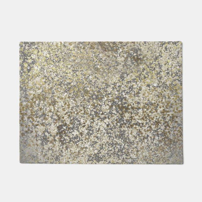Gold Glitter Crackle Modern Chic Glam Sparkle Doormat (Front)