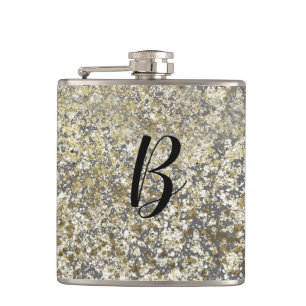 Gold Glitter Crackle Modern Chic Glam Sparkle Hip Flask