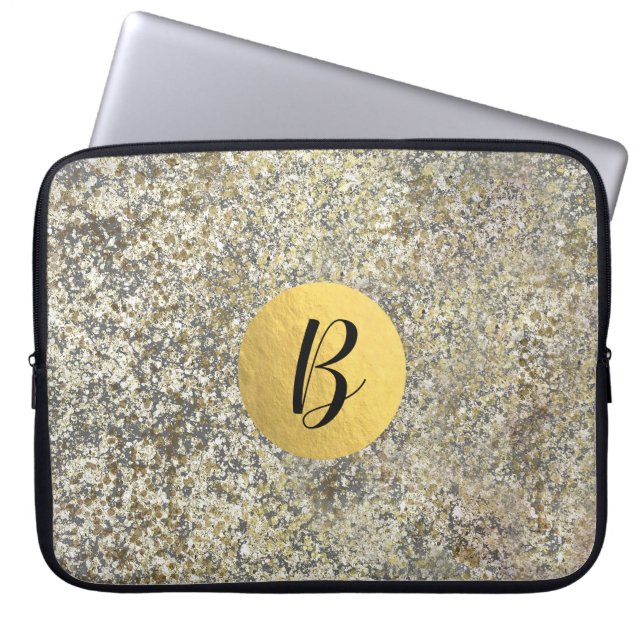 Gold Glitter Crackle Modern Chic Glam Sparkle Laptop Sleeve (Front)