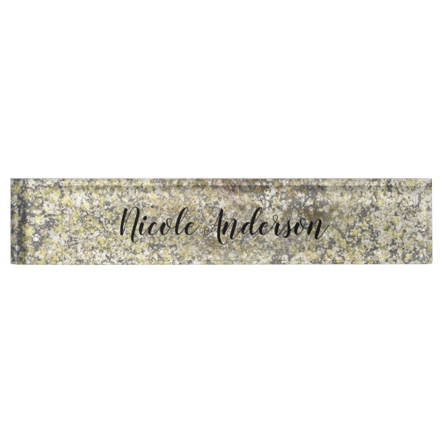 Gold Glitter Crackle Modern Chic Glam Sparkle Nameplate (Front)
