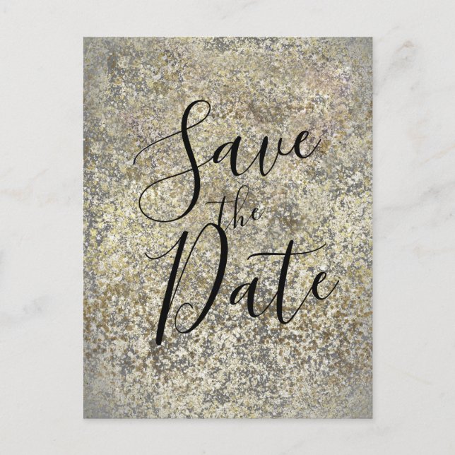 Gold Glitter Crackle Modern Chic Save the Date Announcement Postcard (Front)