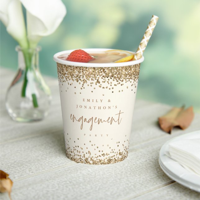 Gold Glitter Cream Names Engagement Party  Paper Cups (Insitu)