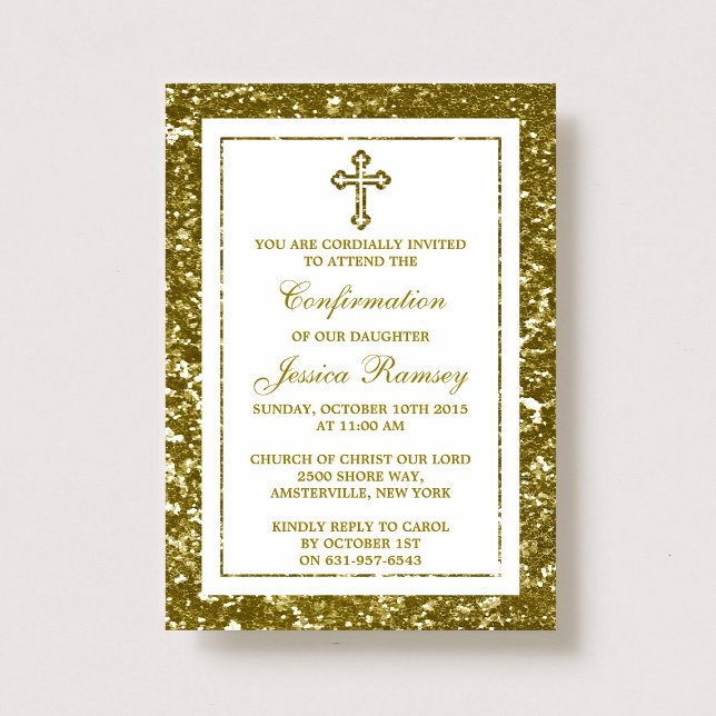 Gold Glitter Cross Holy Communion Or Confirmation Invitation (Creator Uploaded)