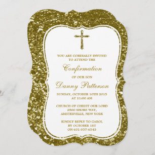 Gold Glitter Cross Holy Communion Or Confirmation Invitation