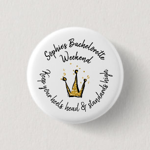 Gold Glitter Crown Bachelorette Weekend Party 3 Cm Round Badge