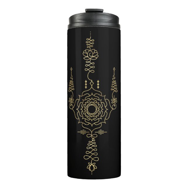 *~* Gold Glitter Crown Chakra Totem BLACK Thermal Tumbler (Front)