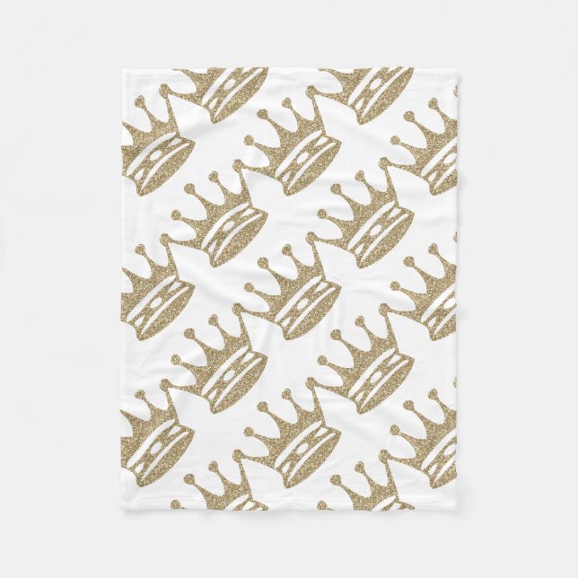 Gold Glitter Crown Fleece Blanket (Front)