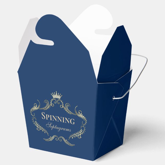 Gold Glitter Crown Frame Blue Background Favour B Box (Opened)