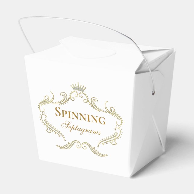 Gold Glitter Crown Frame White Background  Favour Box (Back Side)