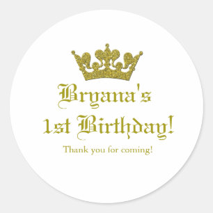 Gold Glitter Crown Royal Princess Sticker Label