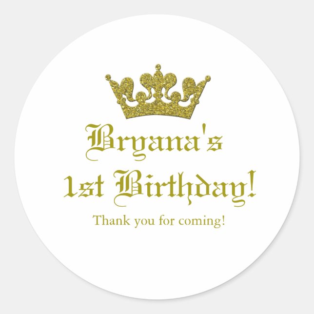 Gold Glitter Crown Royal Princess Sticker Label (Front)