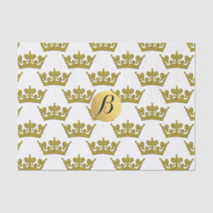 Gold Glitter Crowns Royal Monogram Elegant Modern Tissue Paper