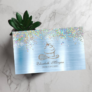 Gold Glitter Cupcake Confetti, Metallic Blue Business Card