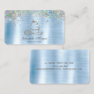 Gold Glitter Cupcake Confetti, Metallic Blue Business Card