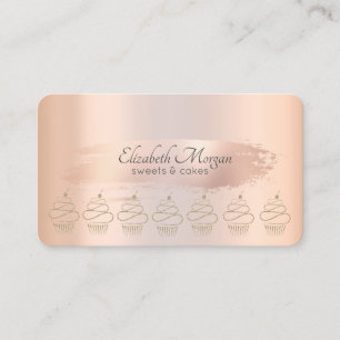Gold Glitter Cupcakes Brush Stroke  Business Card