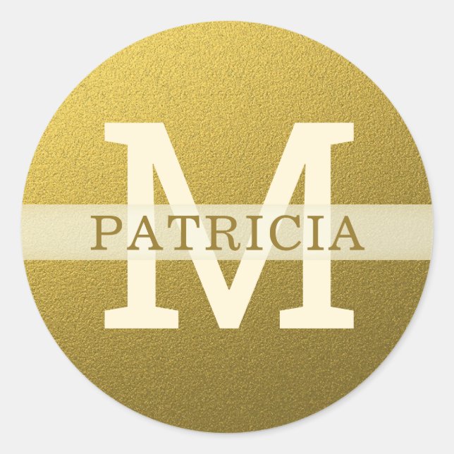 Gold Glitter Custom Name Monogram Initial Classic Round Sticker (Front)
