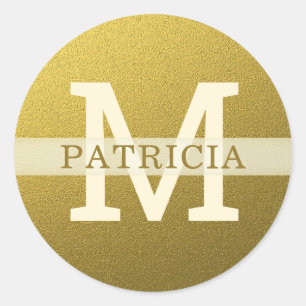 Gold Glitter Custom Name Monogram Initial Classic Round Sticker