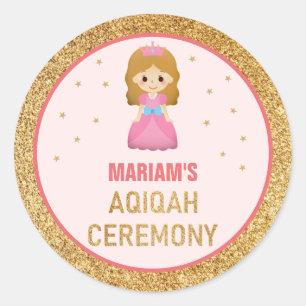 Gold Glitter Cute Little Princess Aqiqah Classic Round Sticker