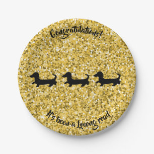 Gold Glitter Dachshund Party Plate Congratulations