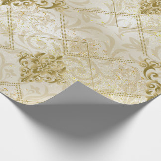 Gold Glitter Damask Christmas Xmas Holiday Wrapping Paper
